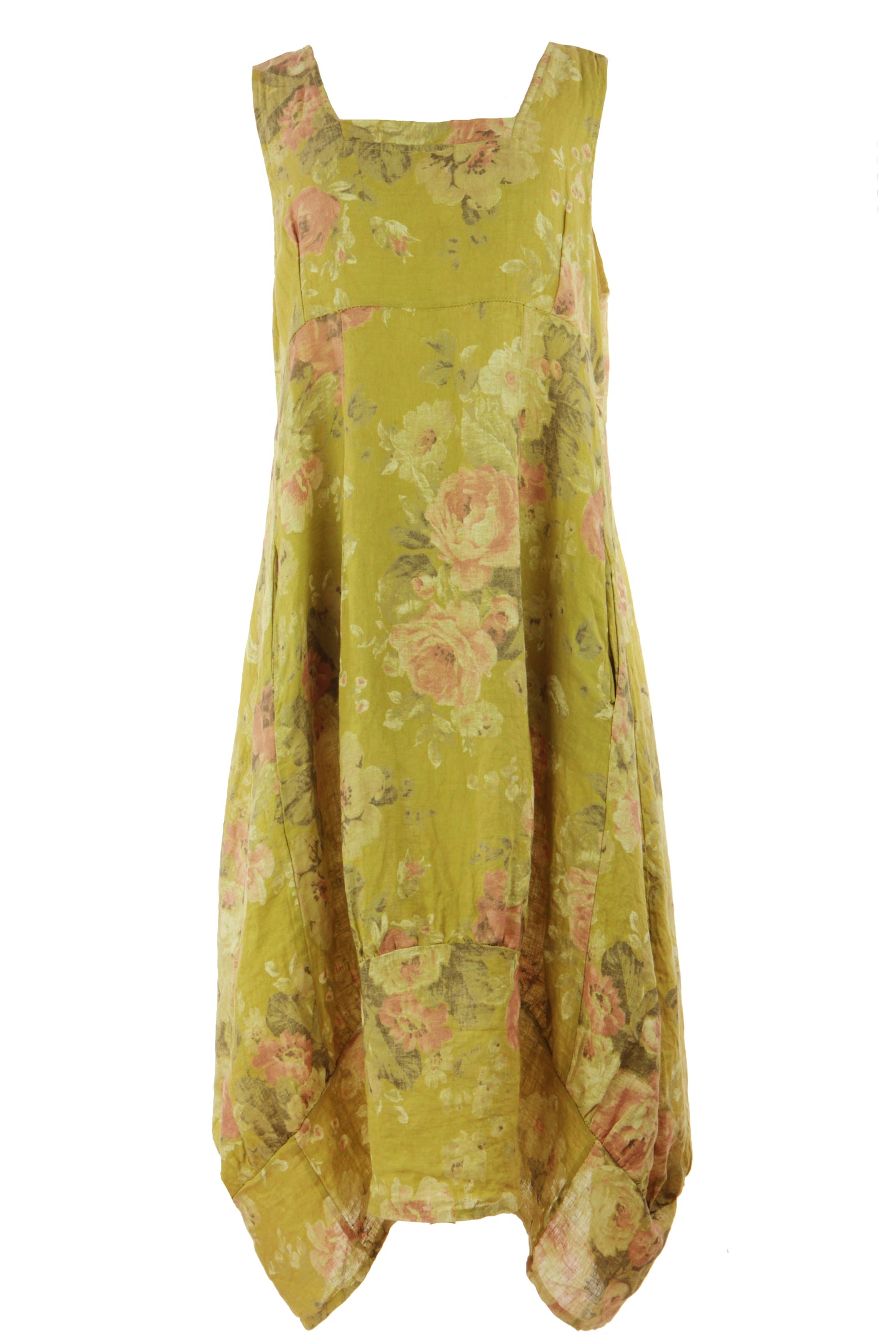 Floral Square Neck Linen Dress