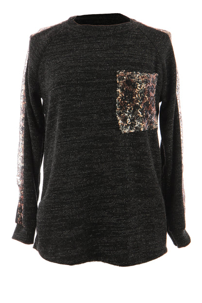 Leopard Sequin Trim Lurex Knit Jumper