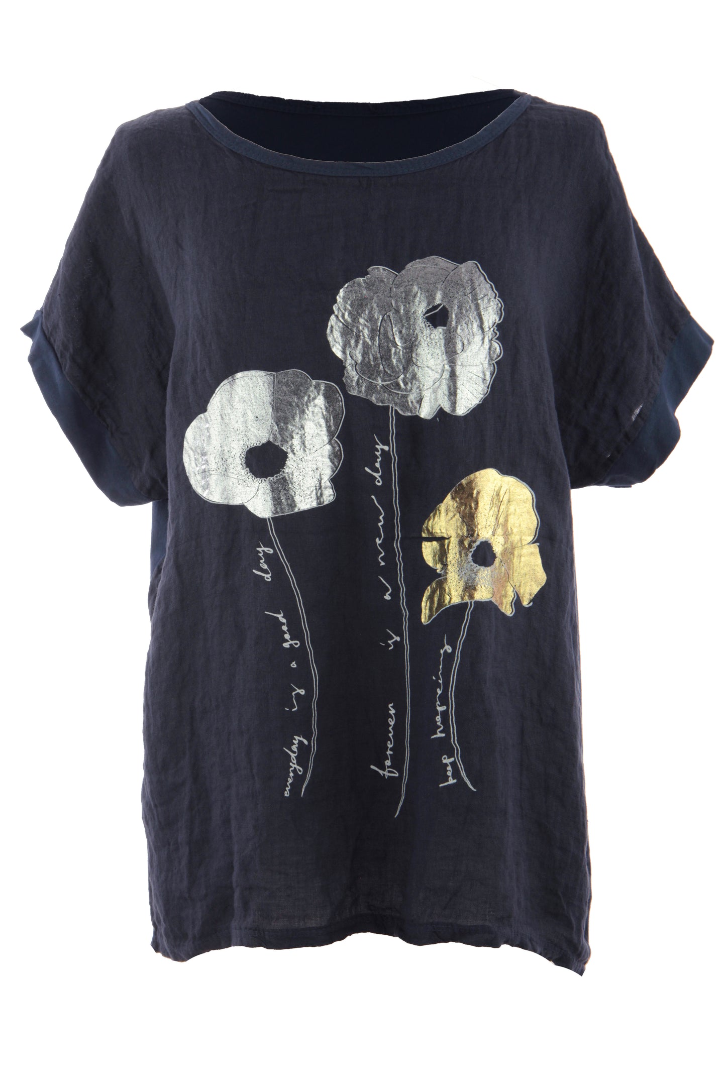Foil Flower Linen Top