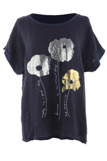 Foil Flower Linen Top