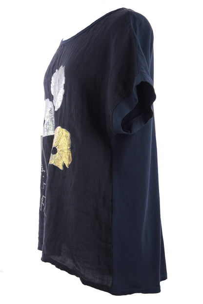 Foil Flower Linen Top