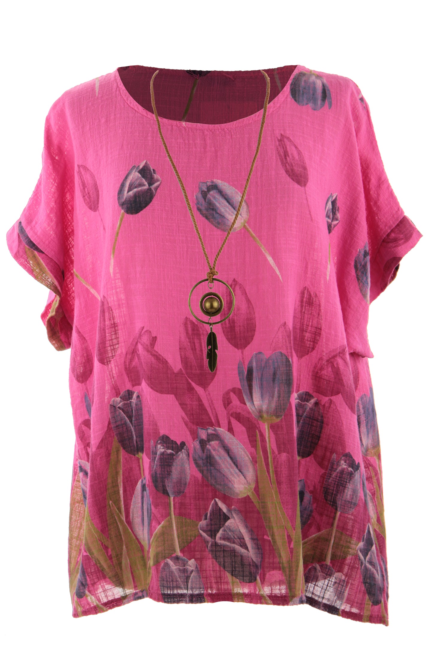 Tulip Print Necklace Cotton Top