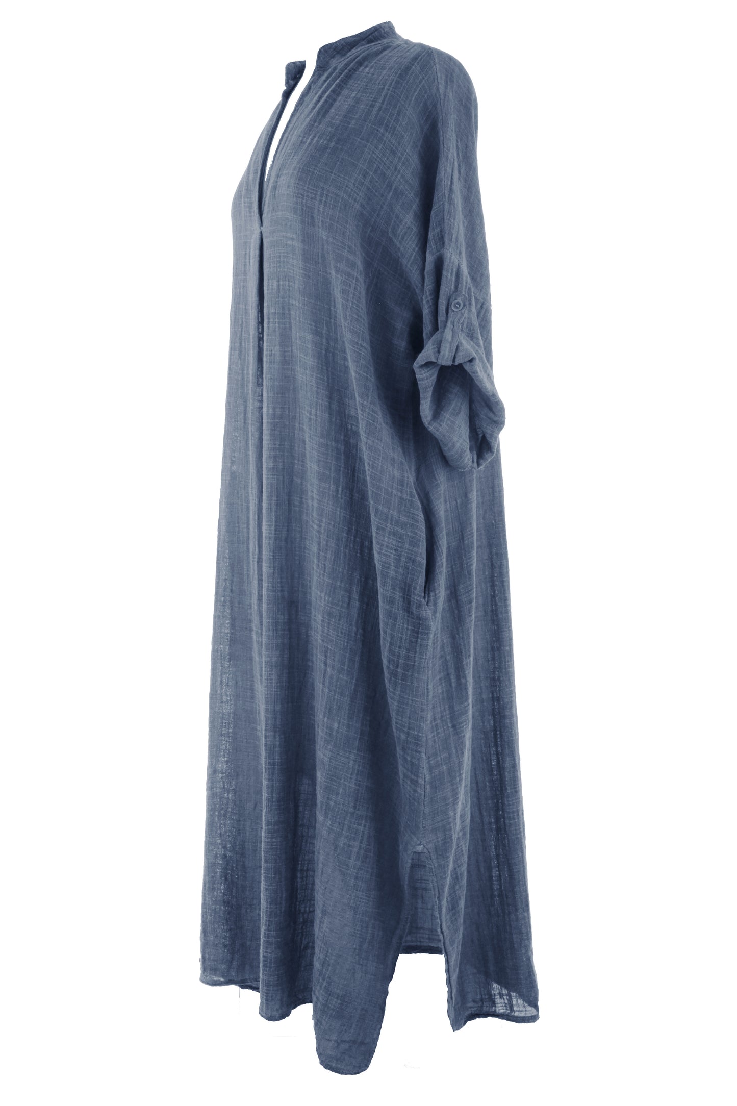 V Neck 2 Pocket Cotton Midi