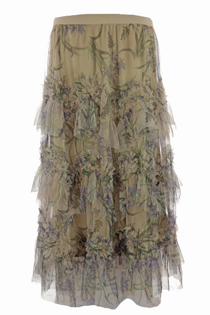 Floral Mesh Tulle Midi Skirt