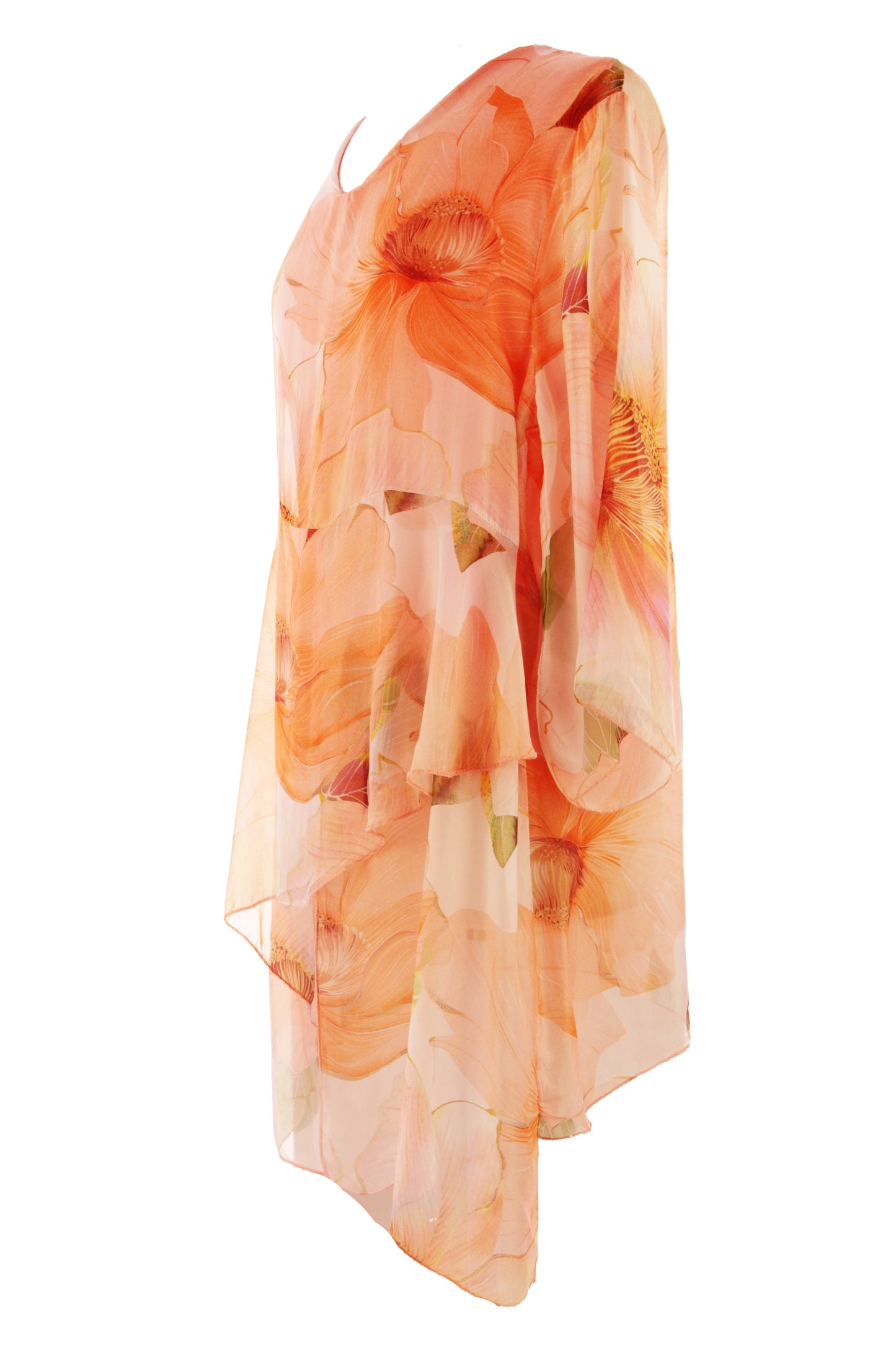 Floral Print Asymmetric Hem Silk Blouse