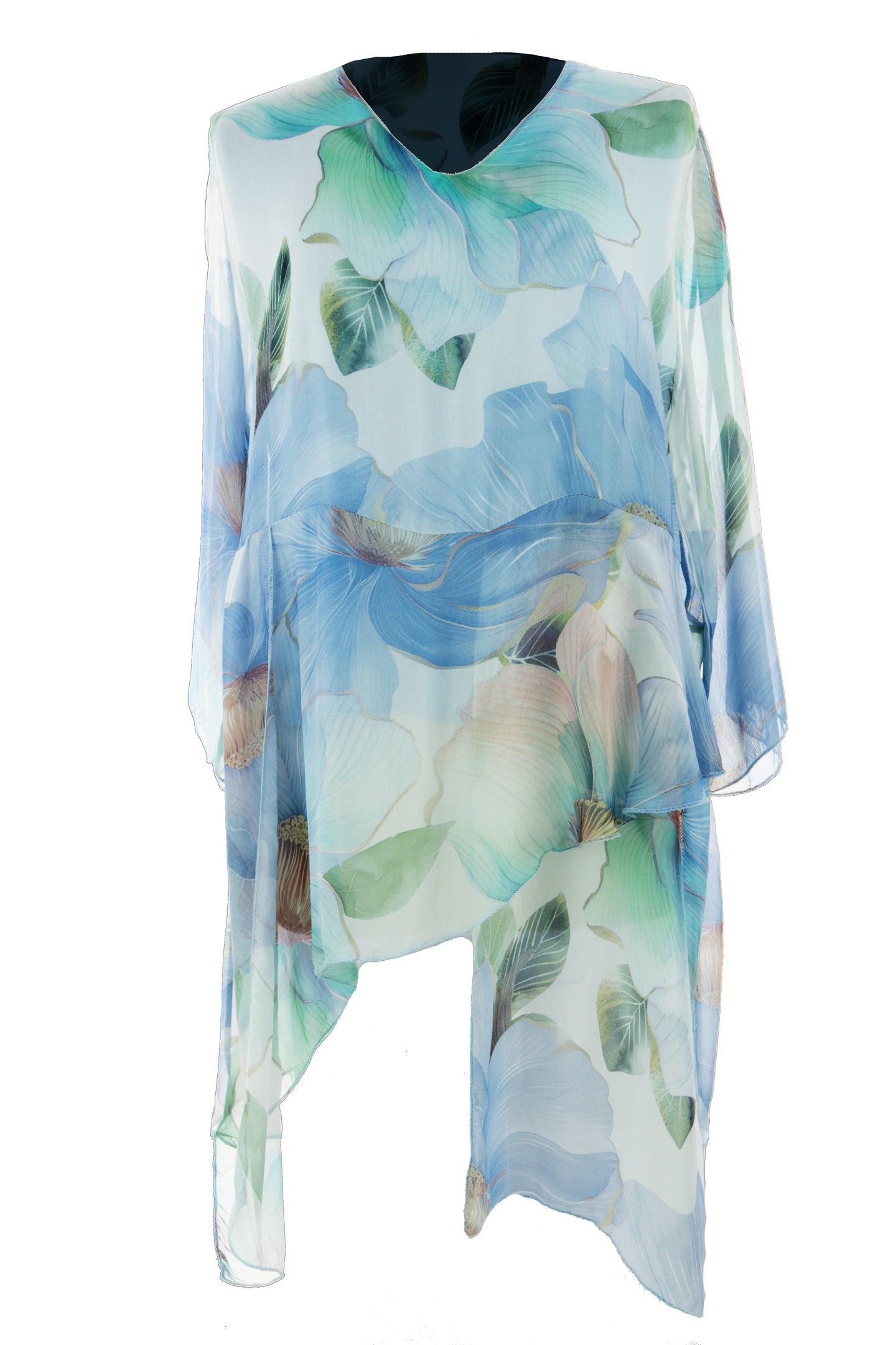 Floral Print Asymmetric Hem Silk Blouse