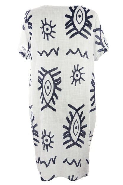 2 Pocket Abstract Print Dress