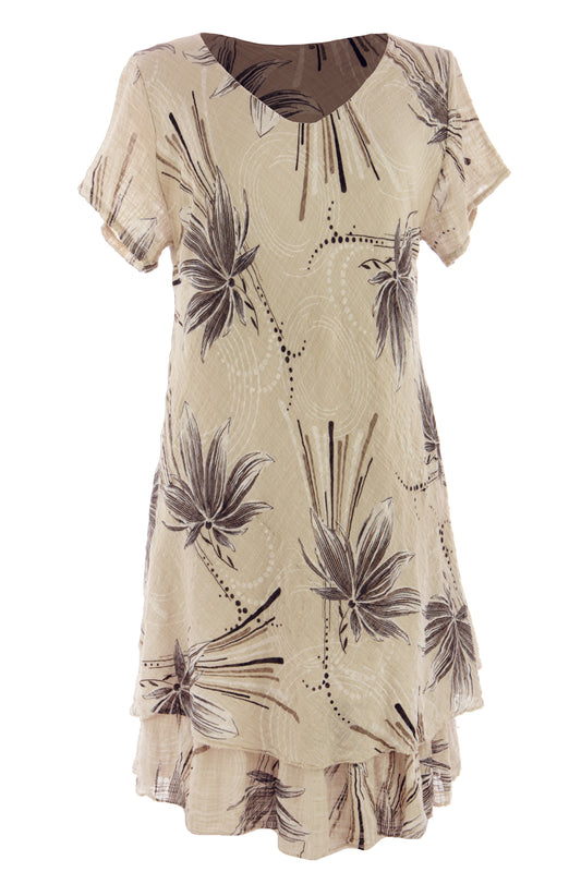 Abstract Floral Print Bias Cut Dress