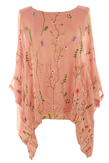 Floral Embroidery Silk Blouse