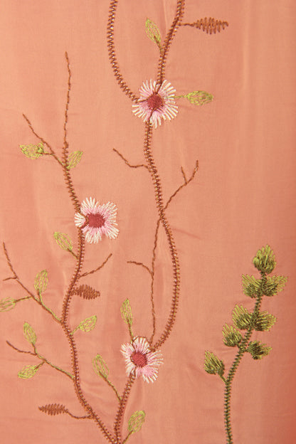Floral Embroidery Silk Blouse