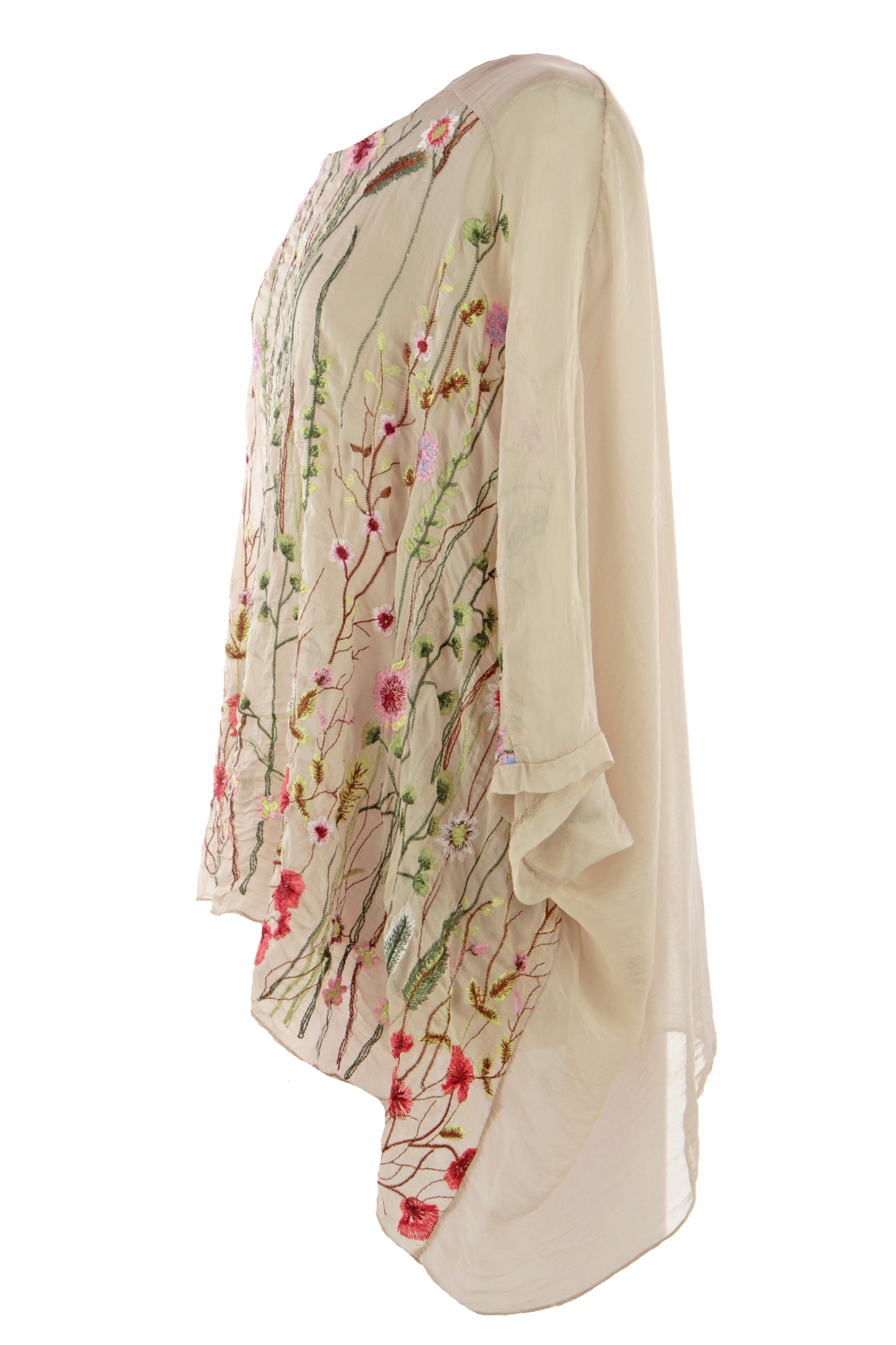 Floral Embroidery Silk Blouse