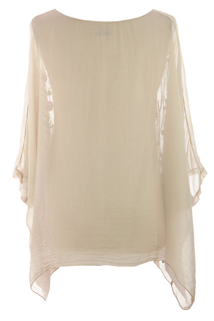 Floral Embroidery Silk Blouse