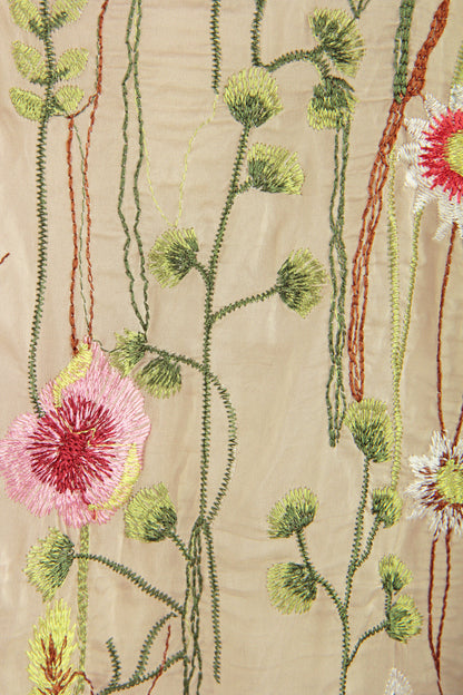 Floral Embroidery Silk Blouse