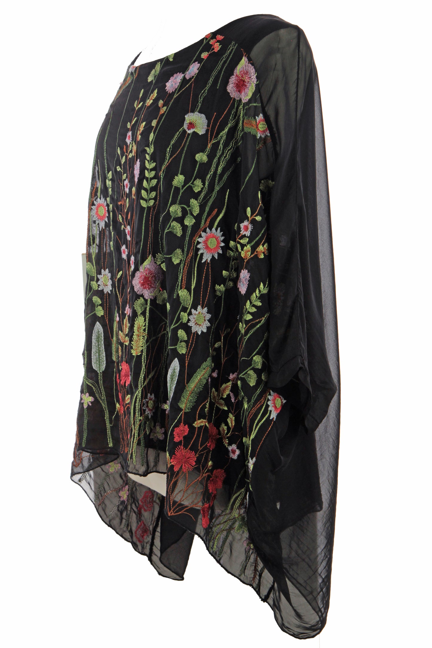 Floral Embroidery Silk Blouse
