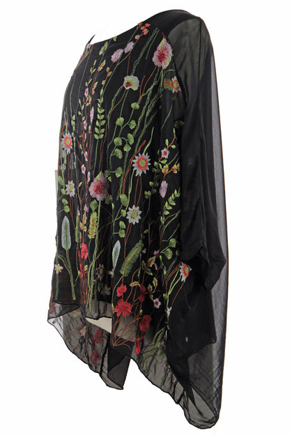 Floral Embroidery Silk Blouse