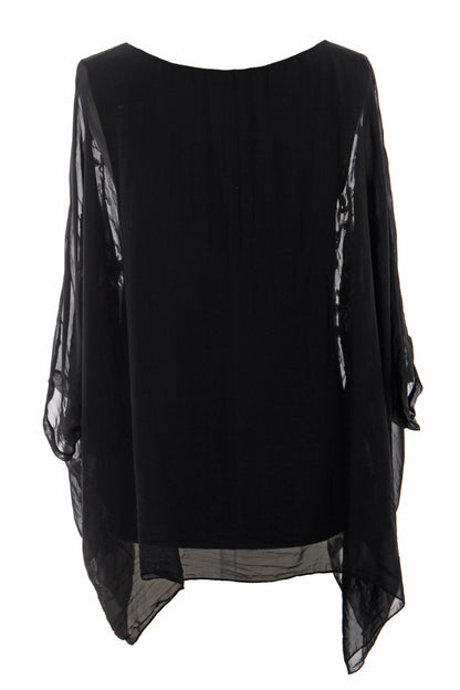 Floral Embroidery Silk Blouse