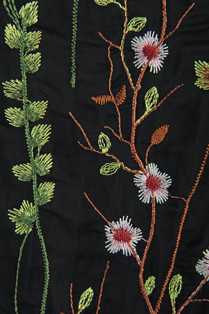 Floral Embroidery Silk Blouse