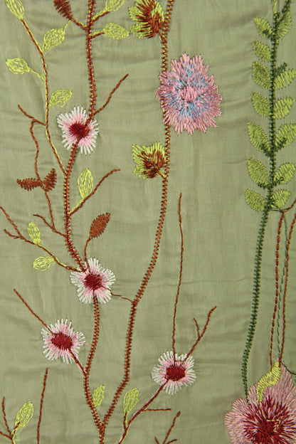 Floral Embroidery Silk Blouse