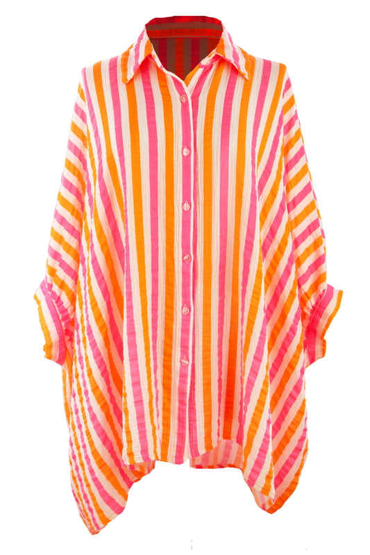 Stripe Print Cheesecloth Shirt