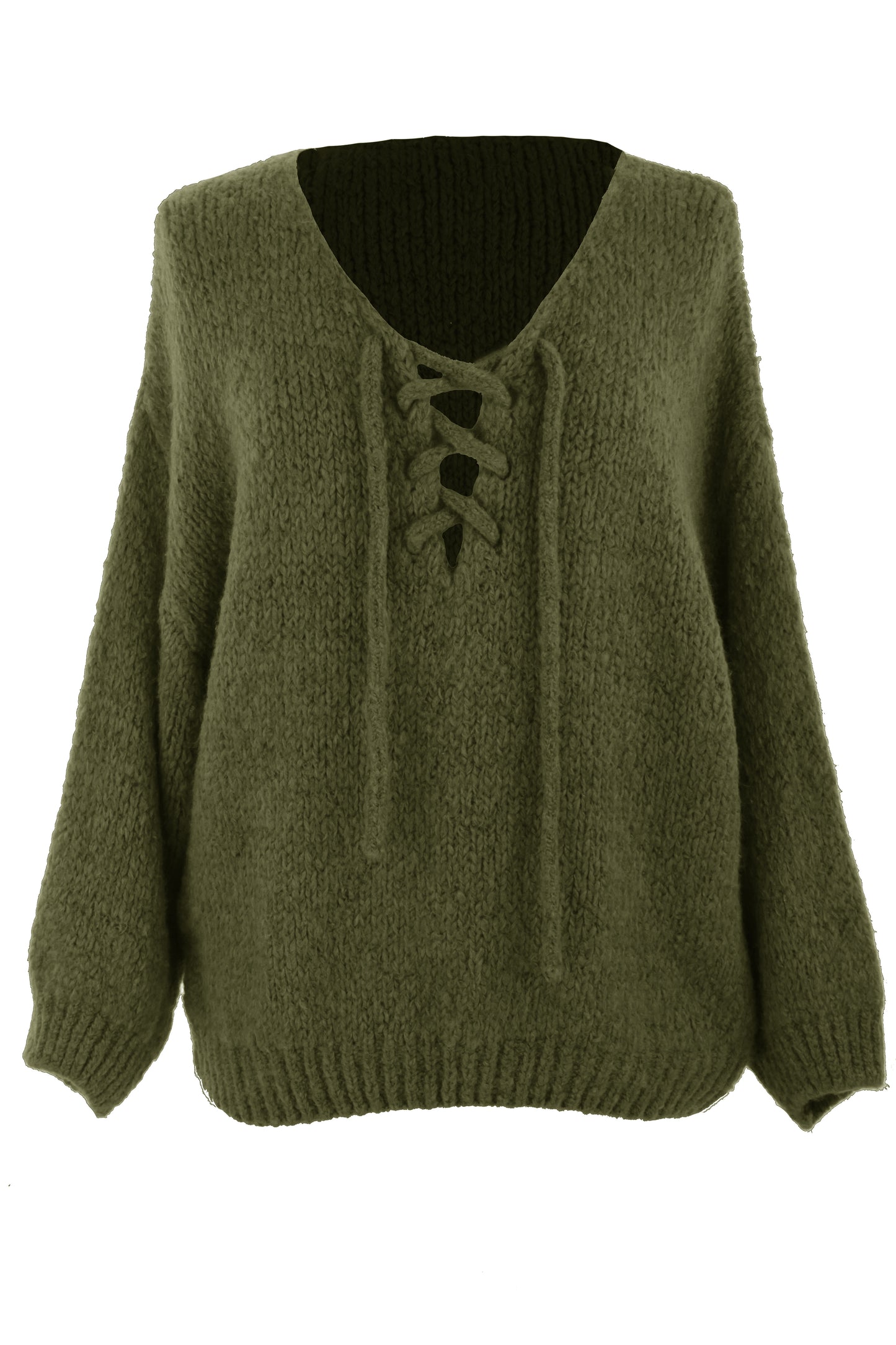Lace Up Neck Wool Knit Jumper