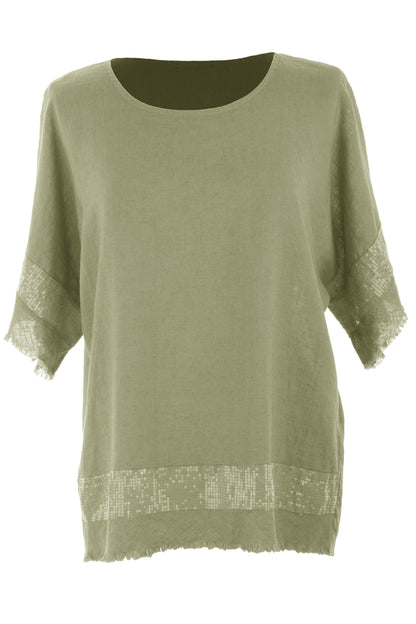Sequin Trim Linen Top