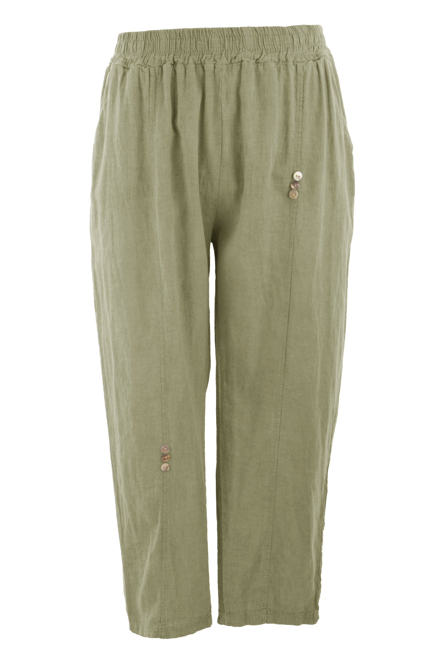 Button Detail Cropped Linen Trouser