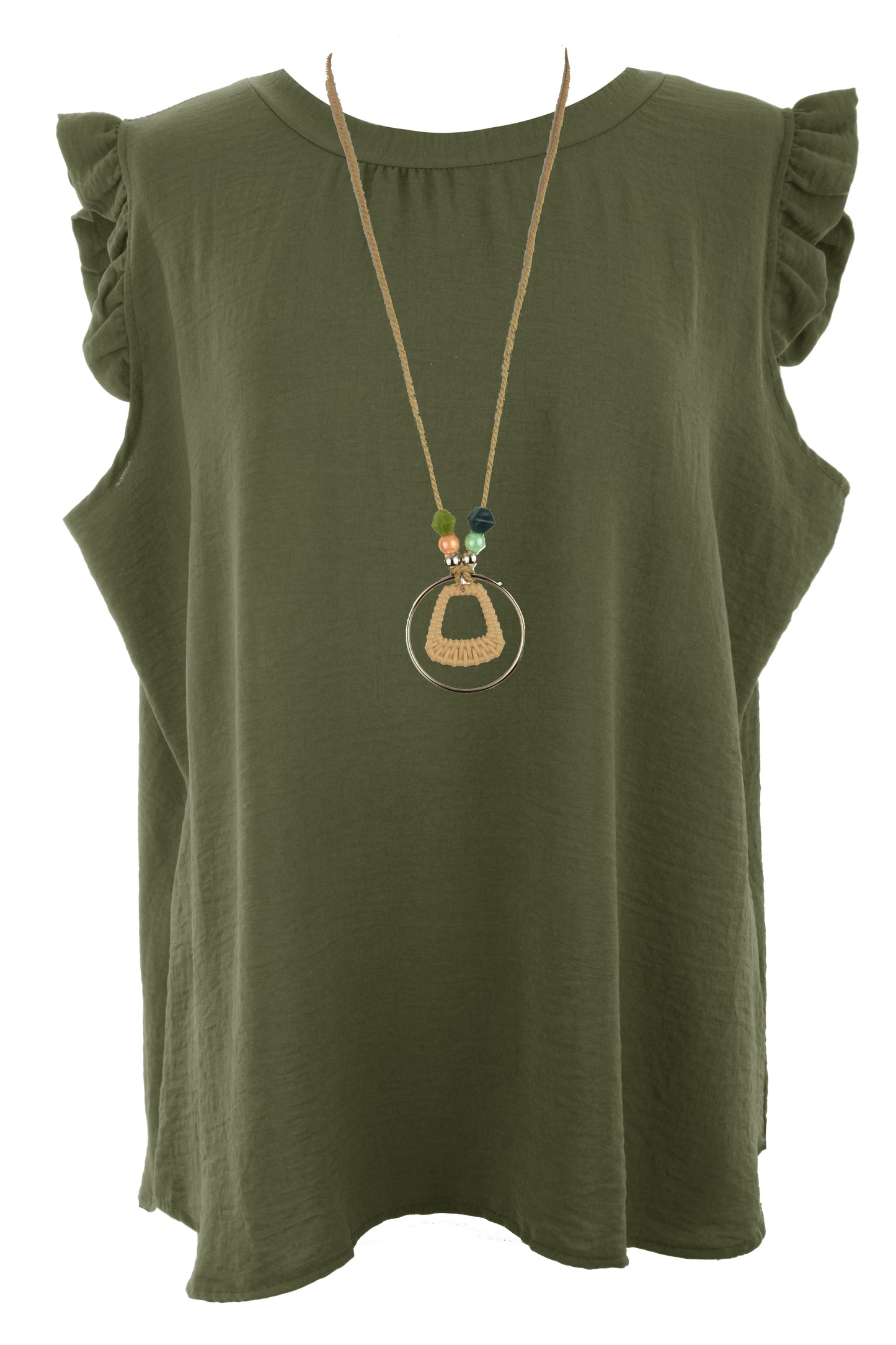 Sleeveless Frill Trim Necklace Top