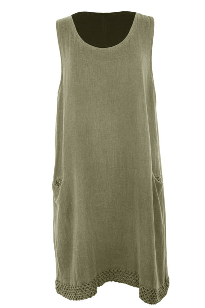 Sleeveless 2 Pocket Teabag Linen Dress