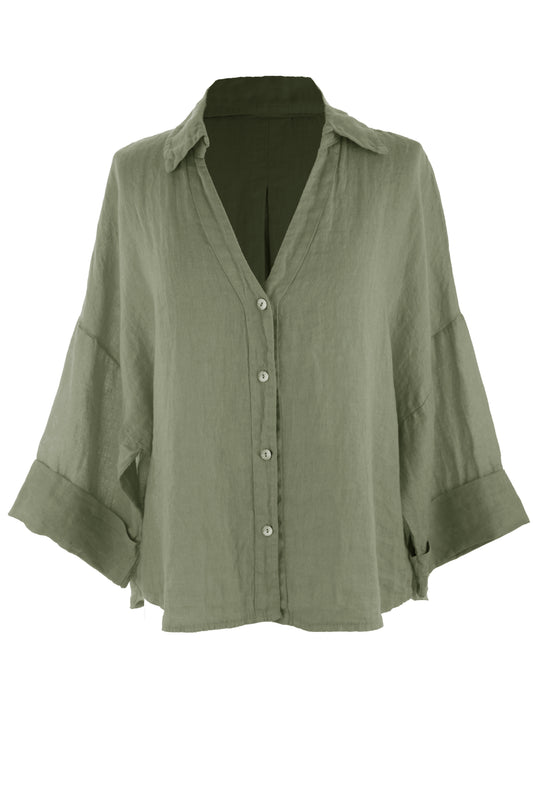 Collar V Neck Linen Shirt