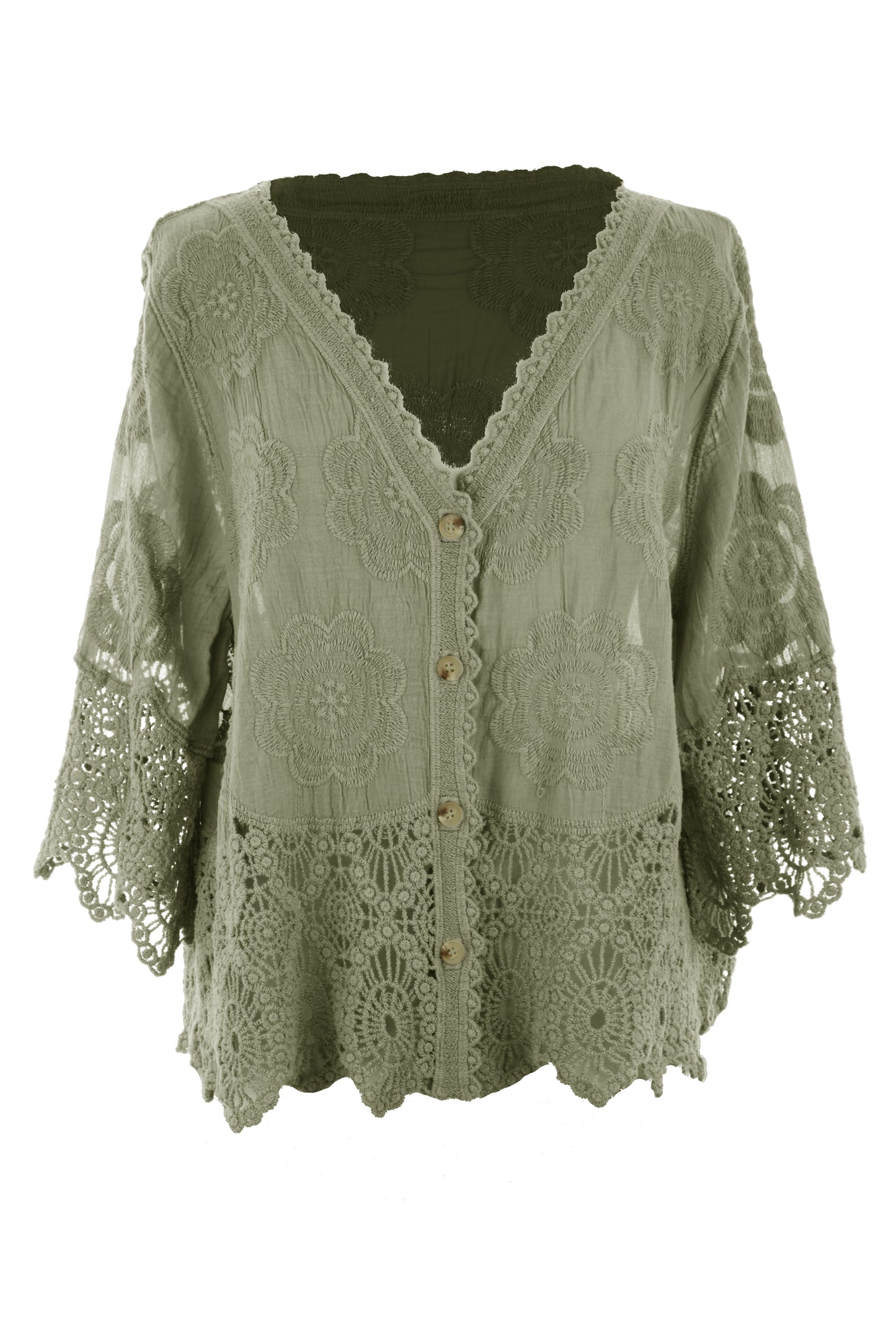 Crochet Trim Cotton Shirt