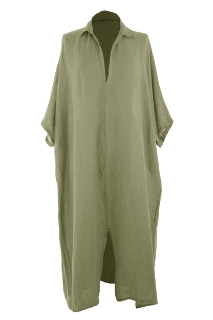 Batwing Collar Tulip Linen Midi