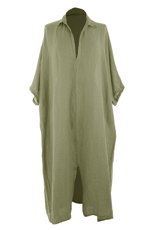 Batwing Collar Tulip Linen Midi