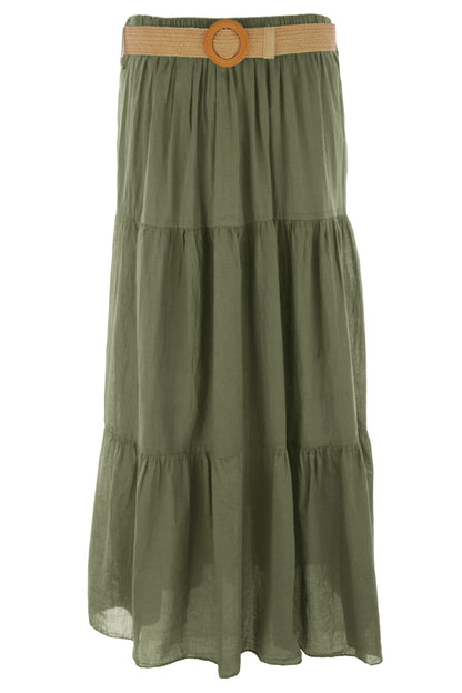 Tiered Midi Skirt with Belt