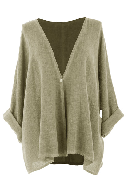 One Button Linen Cardigan