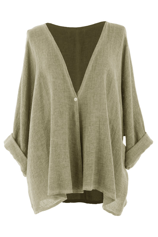 One Button Linen Cardigan