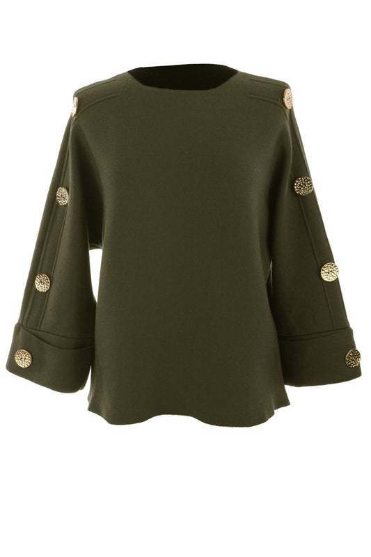 Button Detail 3/4 Sleeve Knit Jumper