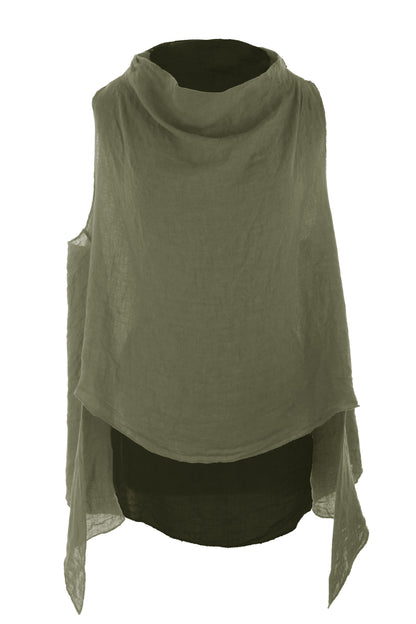 Sleeveless Cowl Neck Linen Top