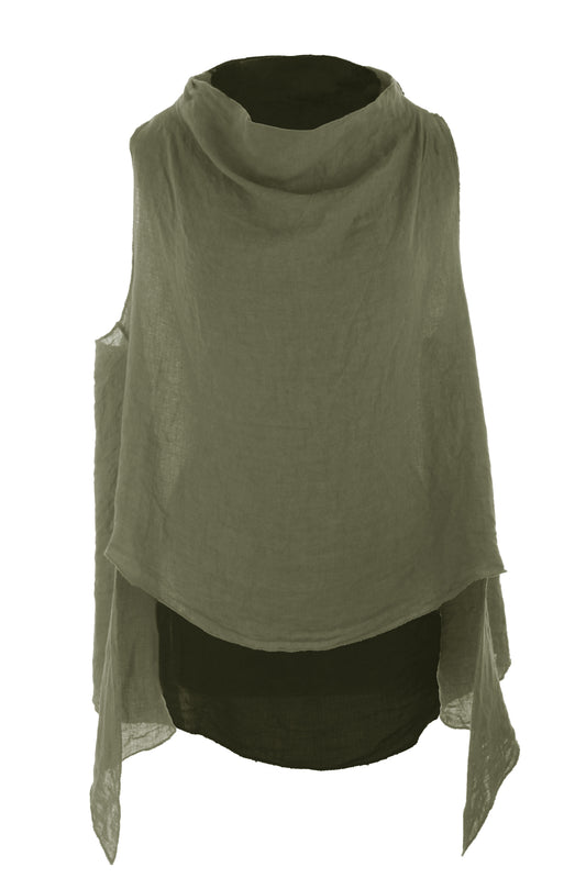 Sleeveless Cowl Neck Linen Top