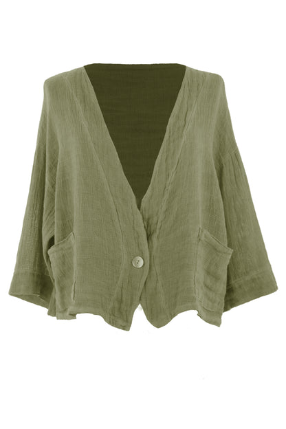 One Button Teabag Linen Jacket