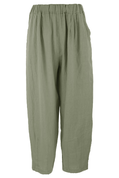 Pintuck Tapered Leg Linen Trouser