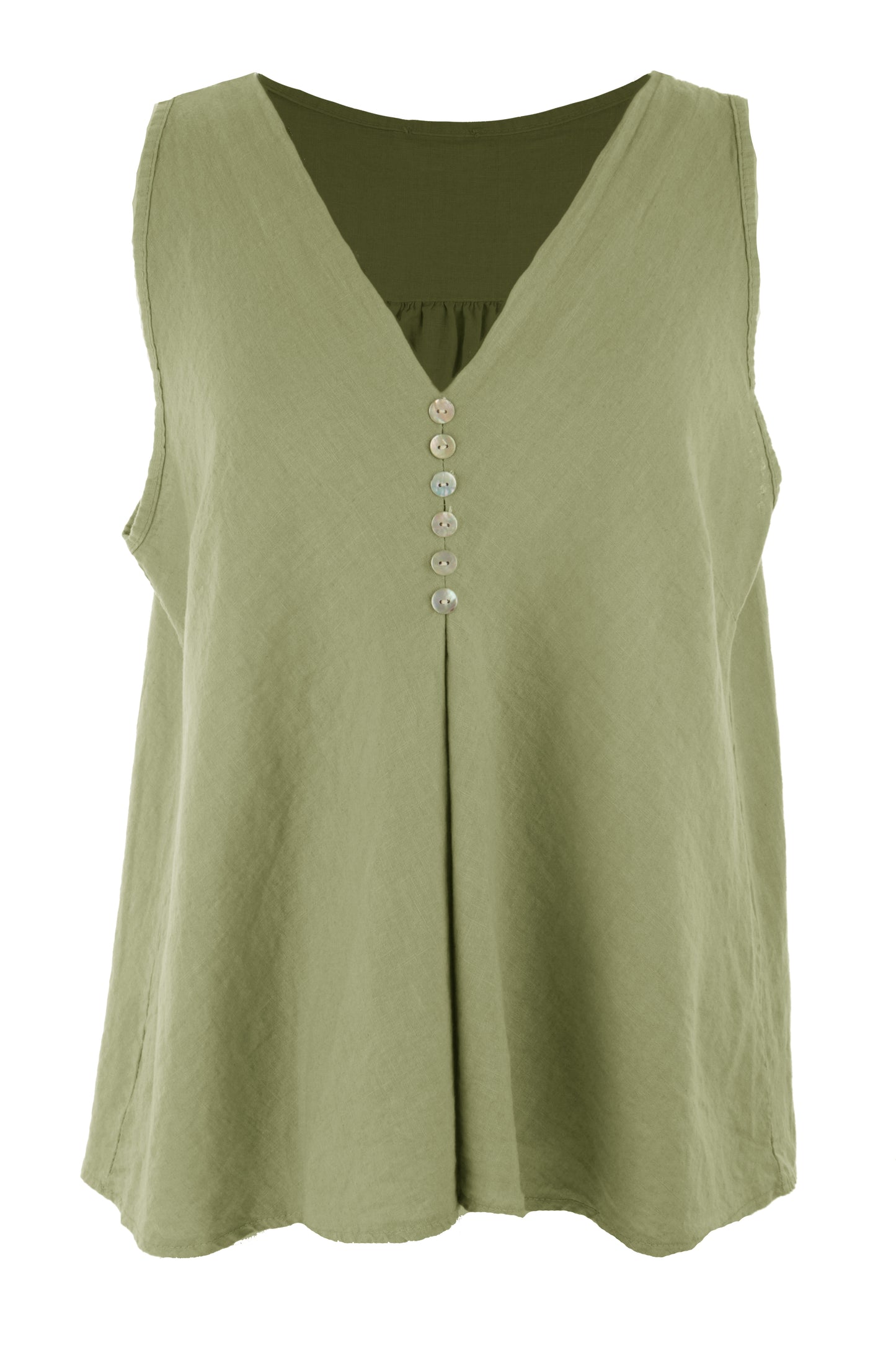 Sleeveless V Neck Button Detail Linen Top