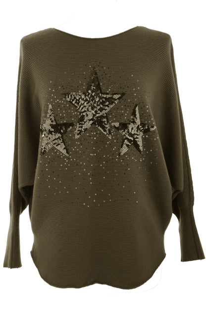 3 Sequin Star Ribbed Jumper