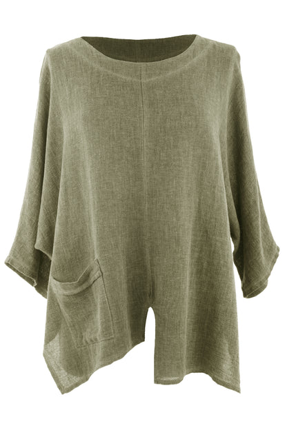 V Cutout Hem Linen Teabag Top