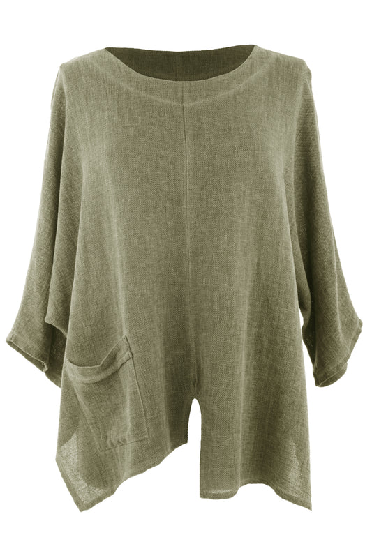 V Cutout Hem Linen Teabag Top