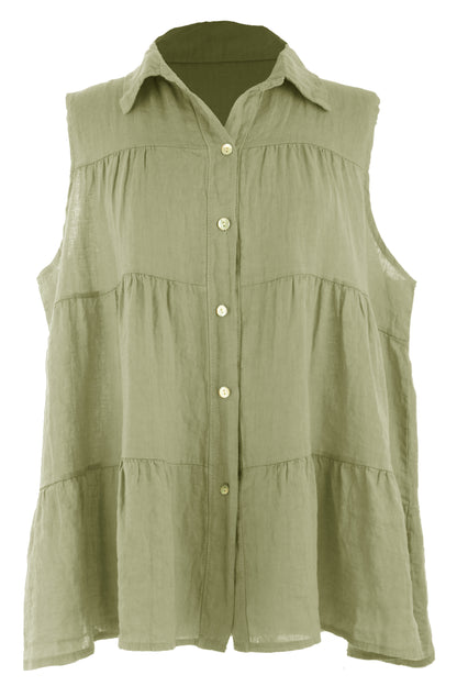 Sleeveless Tiered Linen Top