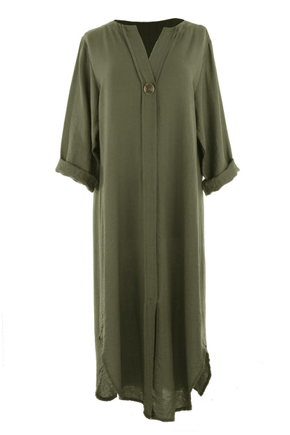 One Button Detail Midi Dress
