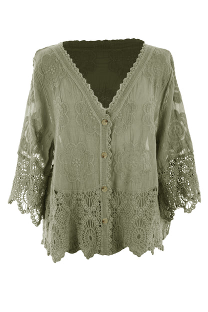 Crochet Trim Cotton Shirt