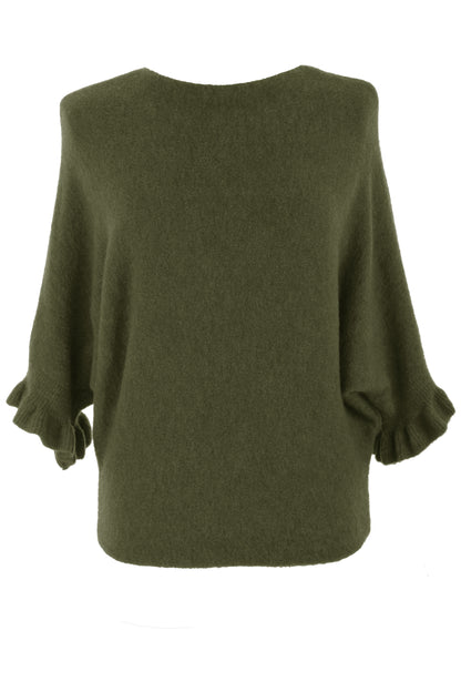 Frill Batwing Soft Knit Wool Jumper