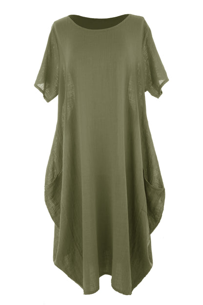 2 Pocket Cotton Tulip Midi Dress