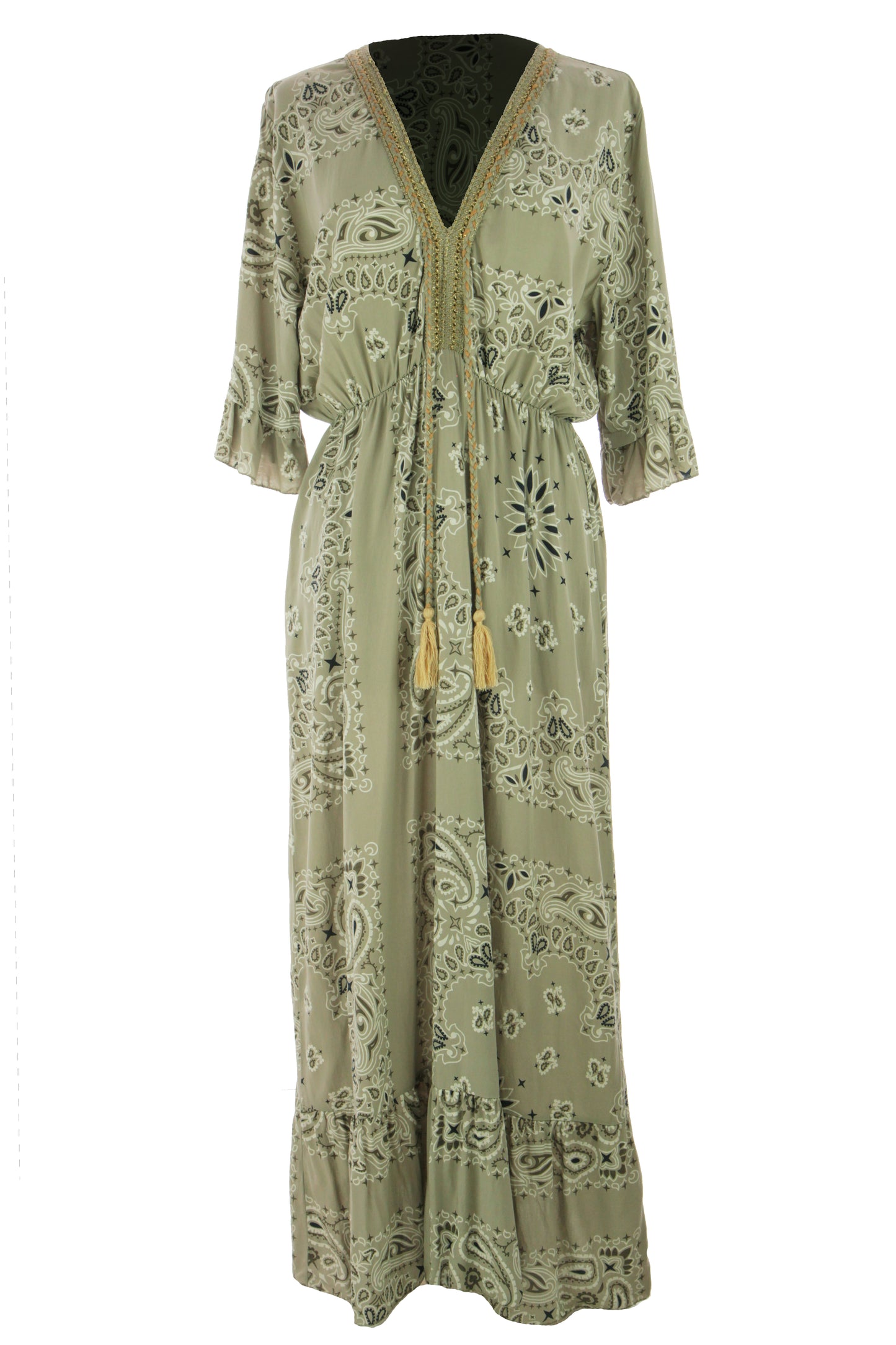 V Neck Paisley Print Midi Dress